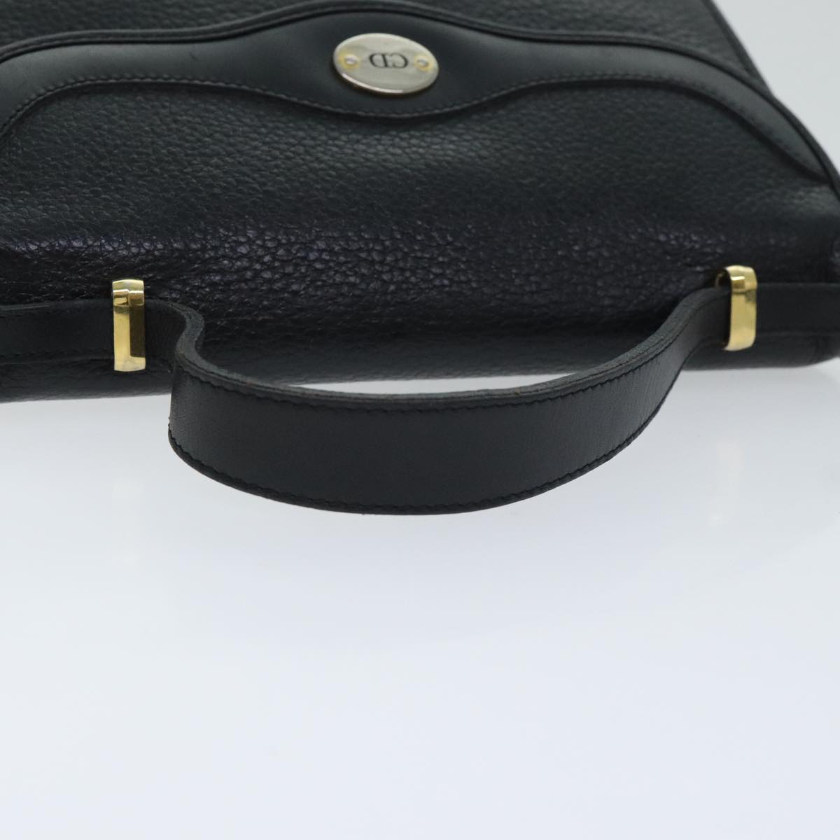 Christian Dior Hand Bag Leather 2way Black Gold Auth 93249