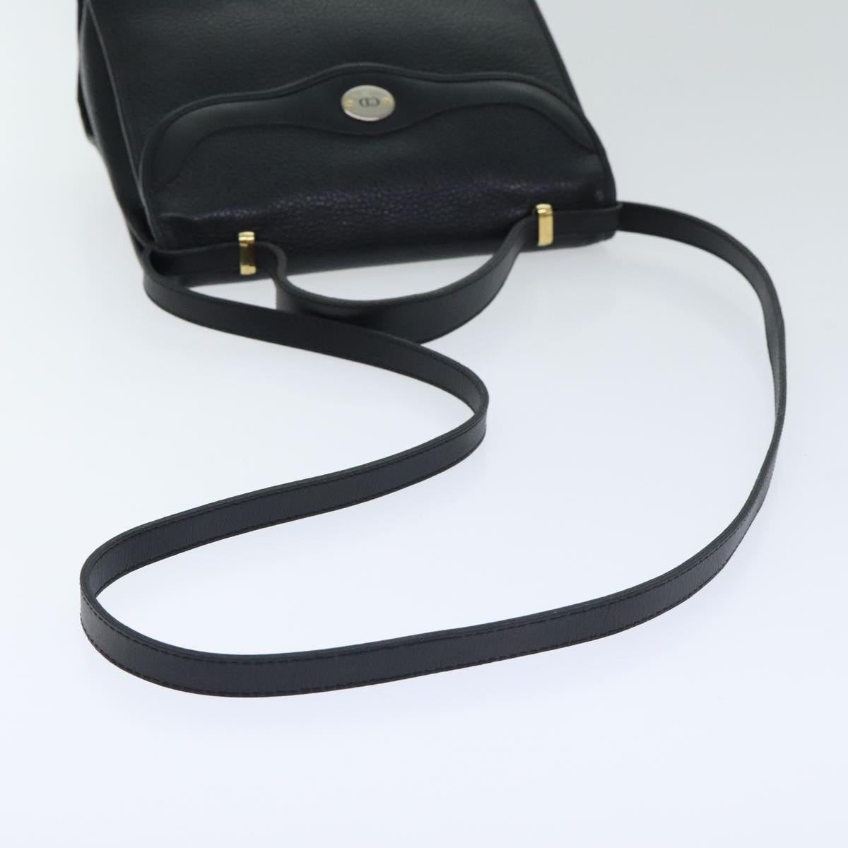 Christian Dior Hand Bag Leather 2way Black Gold Auth 93249