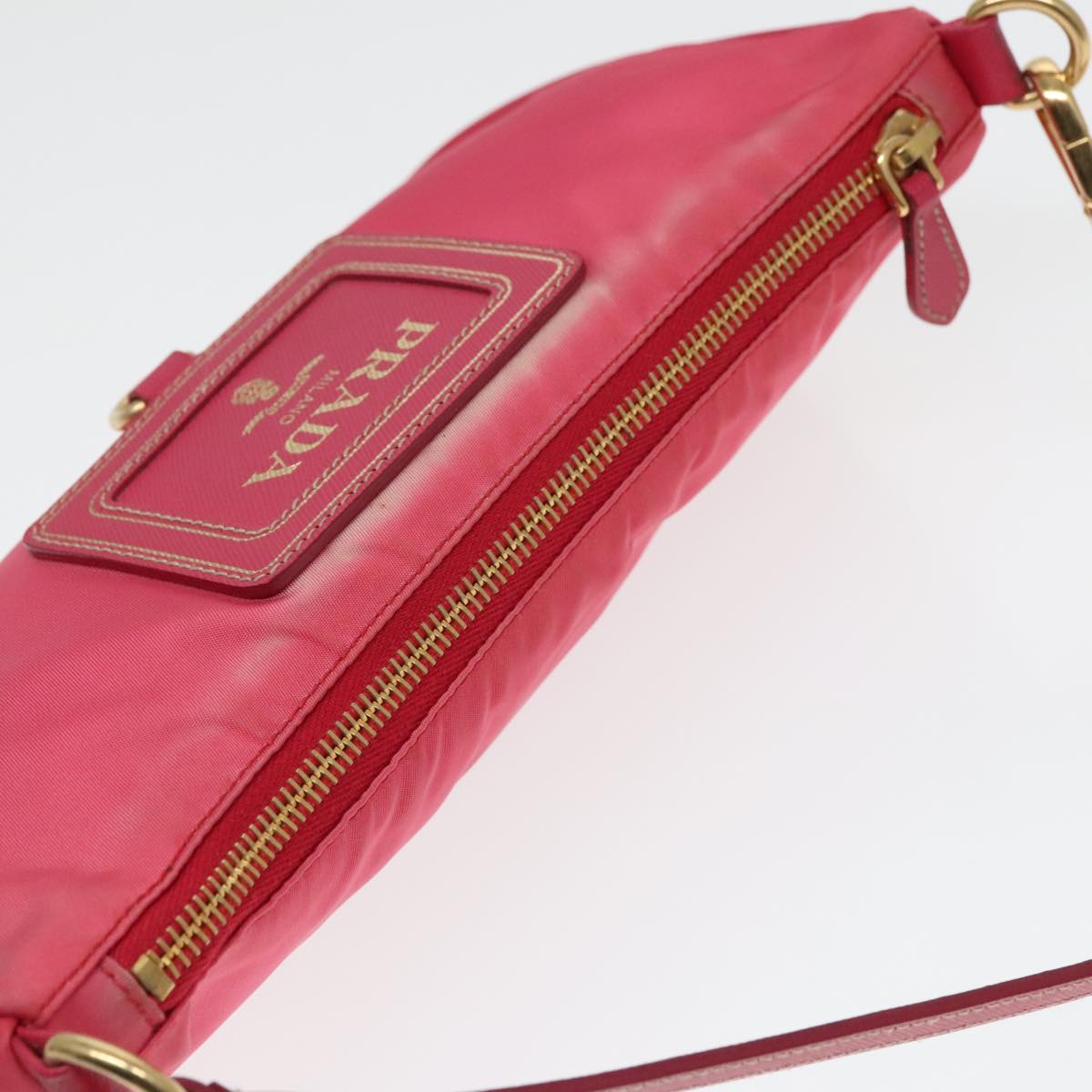 PRADA Accessory Pouch Nylon Pink Gold Auth 93255