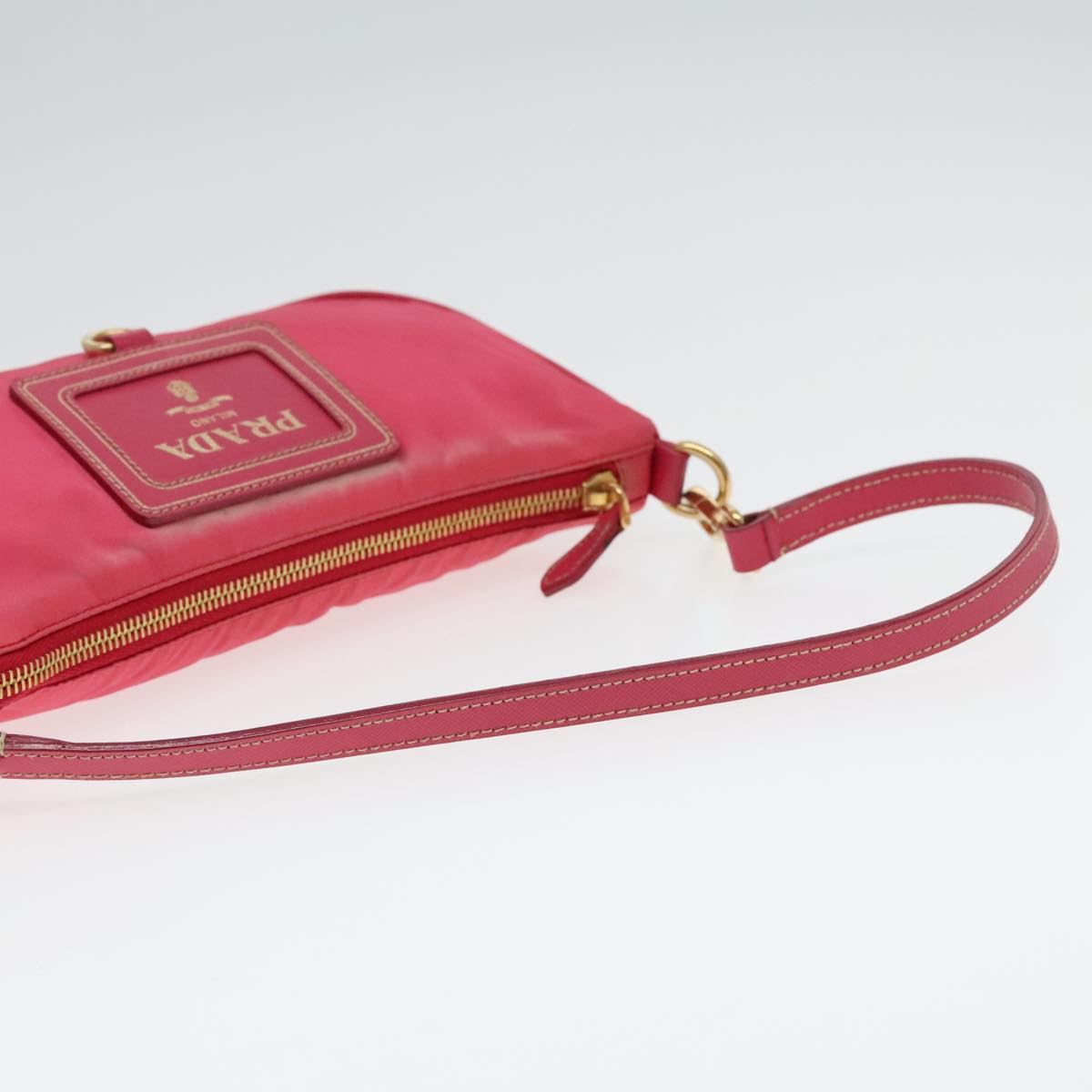 PRADA Accessory Pouch Nylon Pink Gold Auth 93255