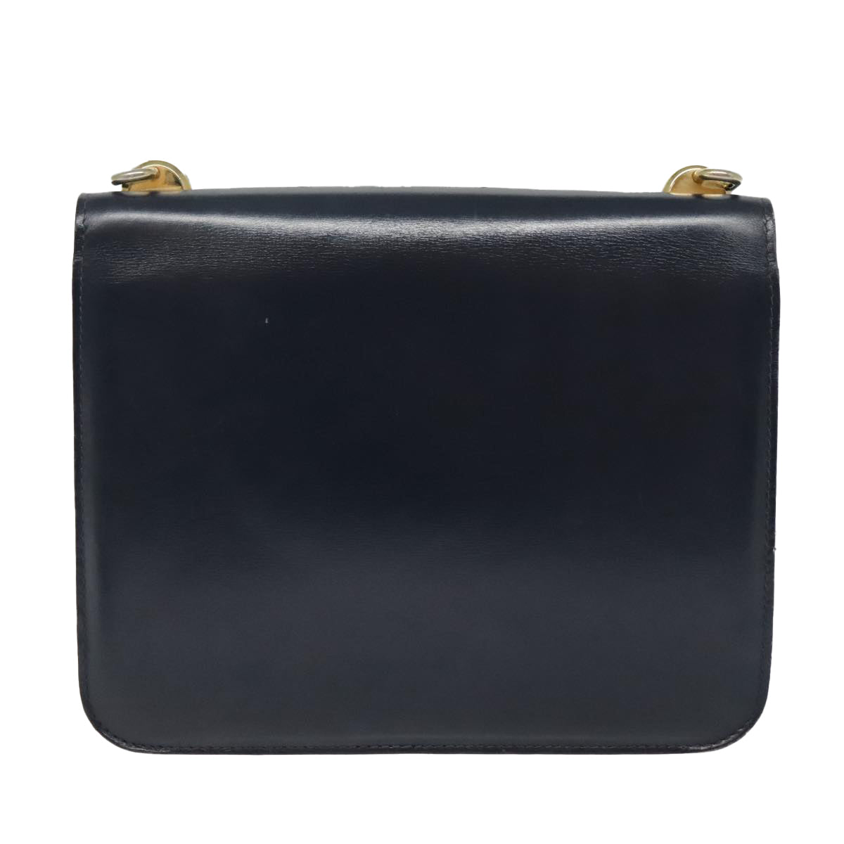 GUCCI Hand Bag Leather Navy Gold Auth 93281