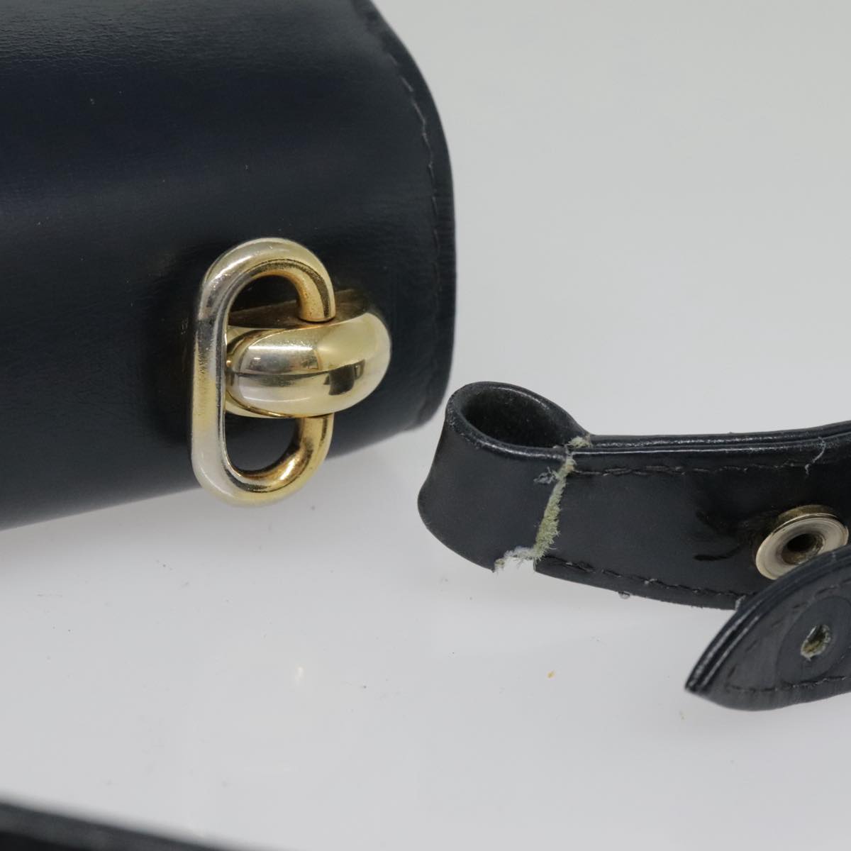 GUCCI Hand Bag Leather Navy Gold Auth 93281