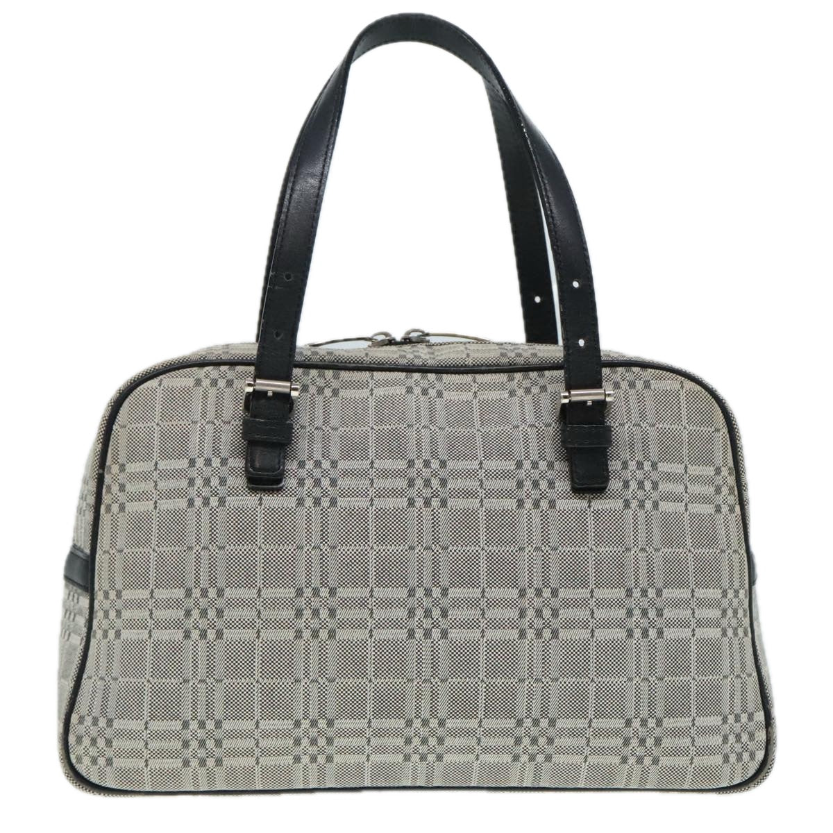 BURBERRY Nova Check Hand Bag Canvas Gray Silver Auth 93291