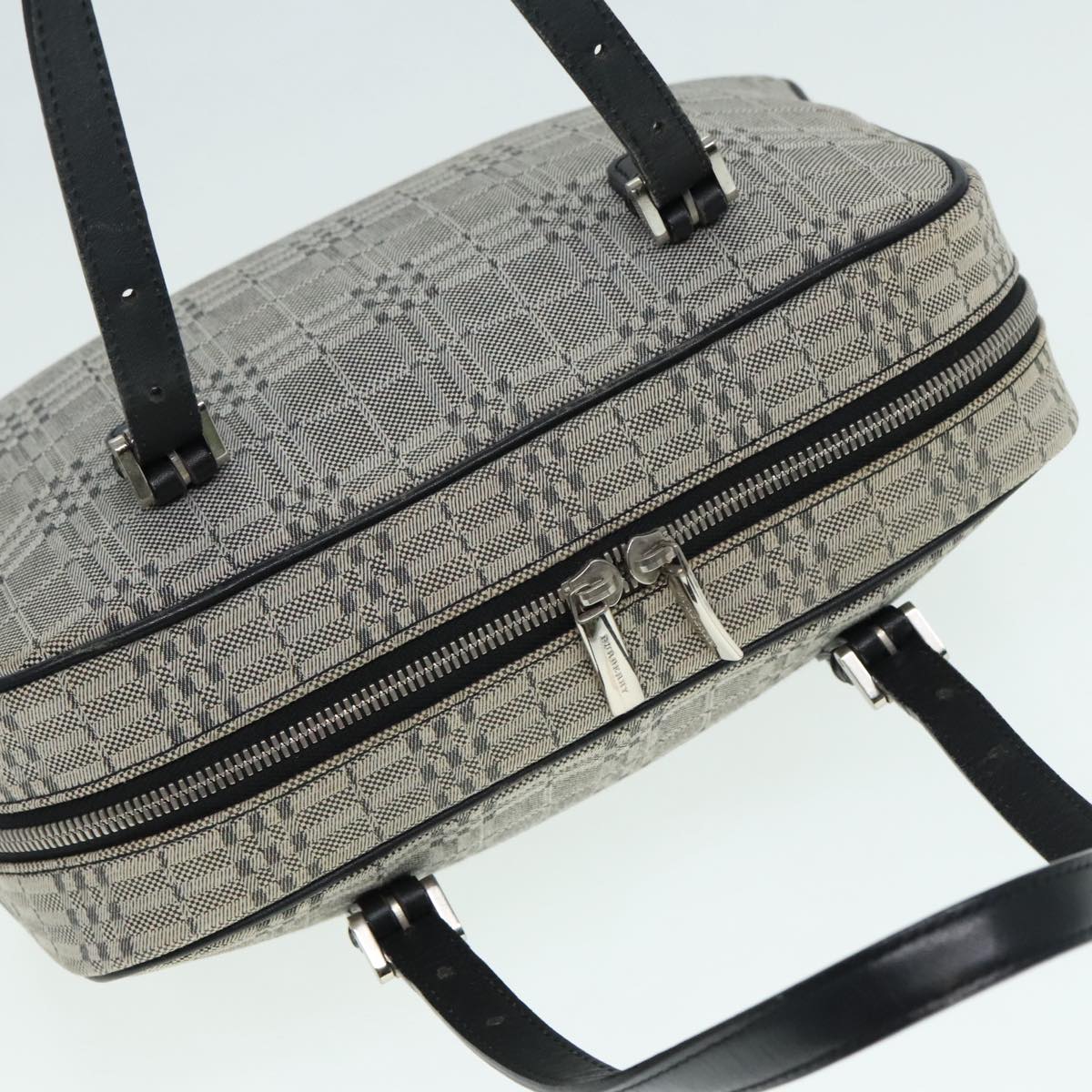 BURBERRY Nova Check Hand Bag Canvas Gray Silver Auth 93291