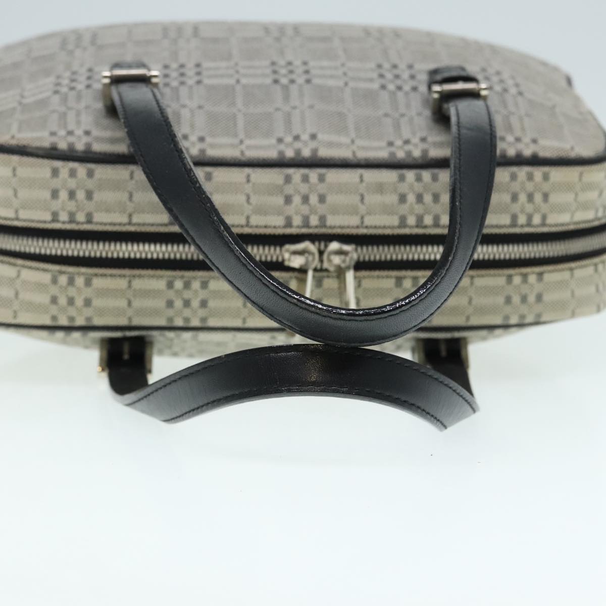 BURBERRY Nova Check Hand Bag Canvas Gray Silver Auth 93291