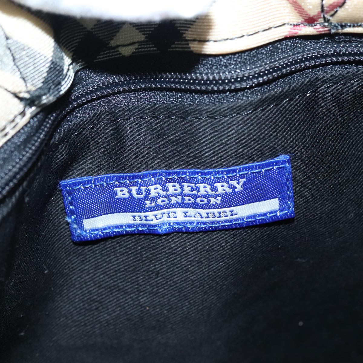 BURBERRY Nova Check Blue Label Tote Bag Canvas Nylon Black Silver Auth 93309