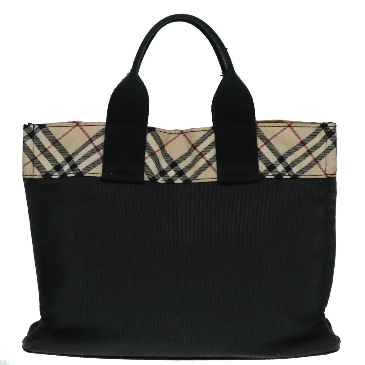 BURBERRY Nova Check Blue Label Tote Bag Canvas Nylon Black Silver Auth 93309