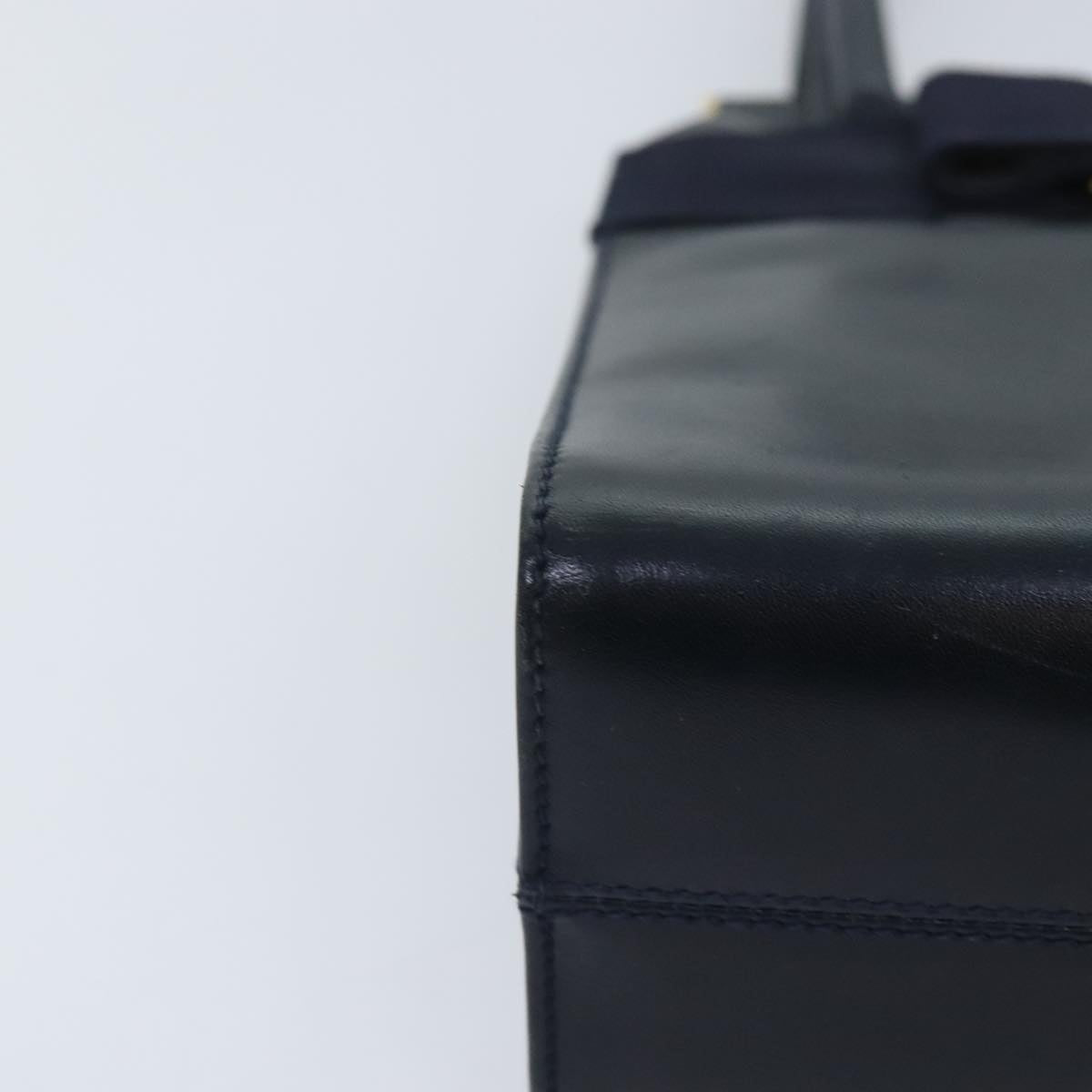 Salvatore Ferragamo Vala Hand Bag Leather Navy Gold Auth 93311