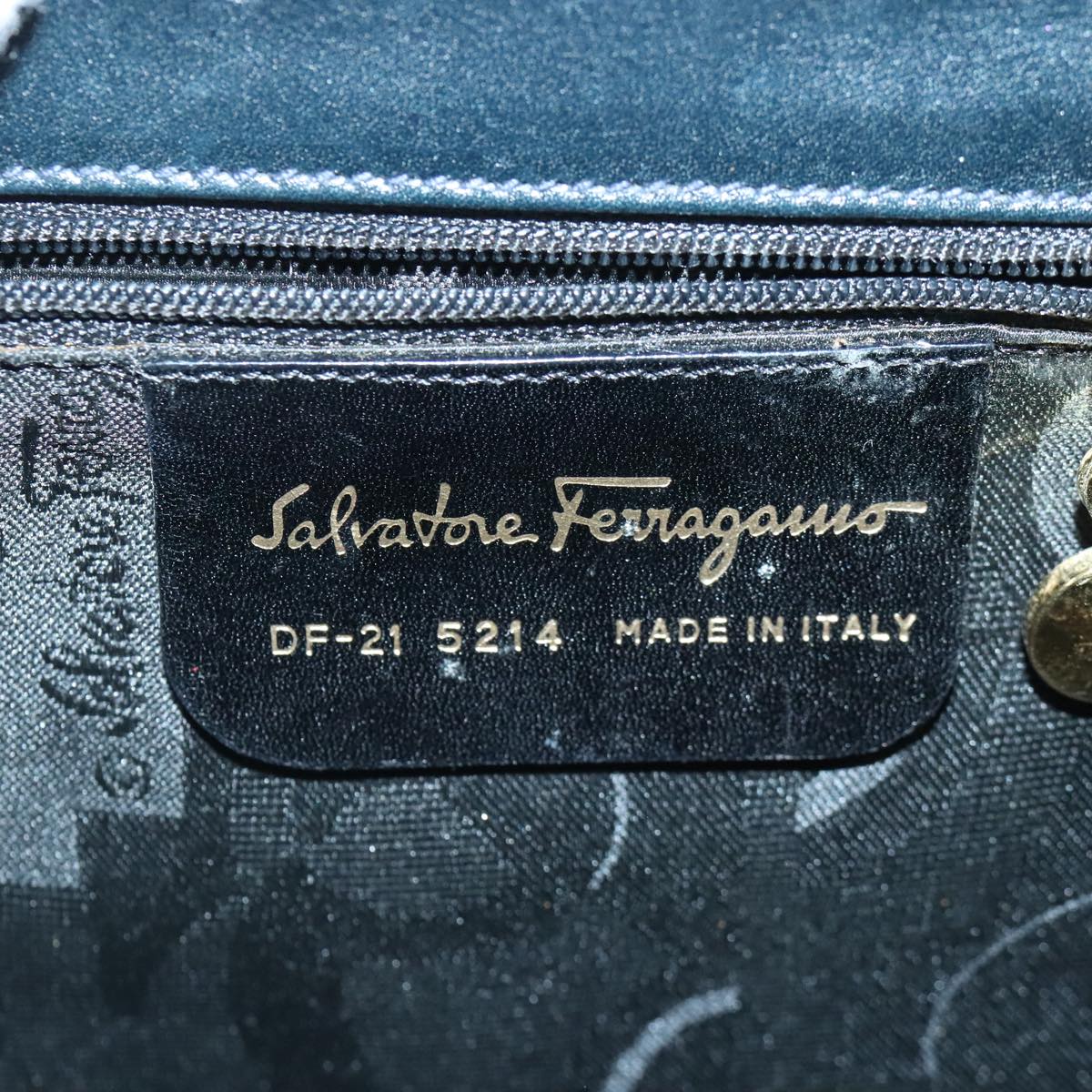 Salvatore Ferragamo Vala Hand Bag Leather Navy Gold Auth 93311