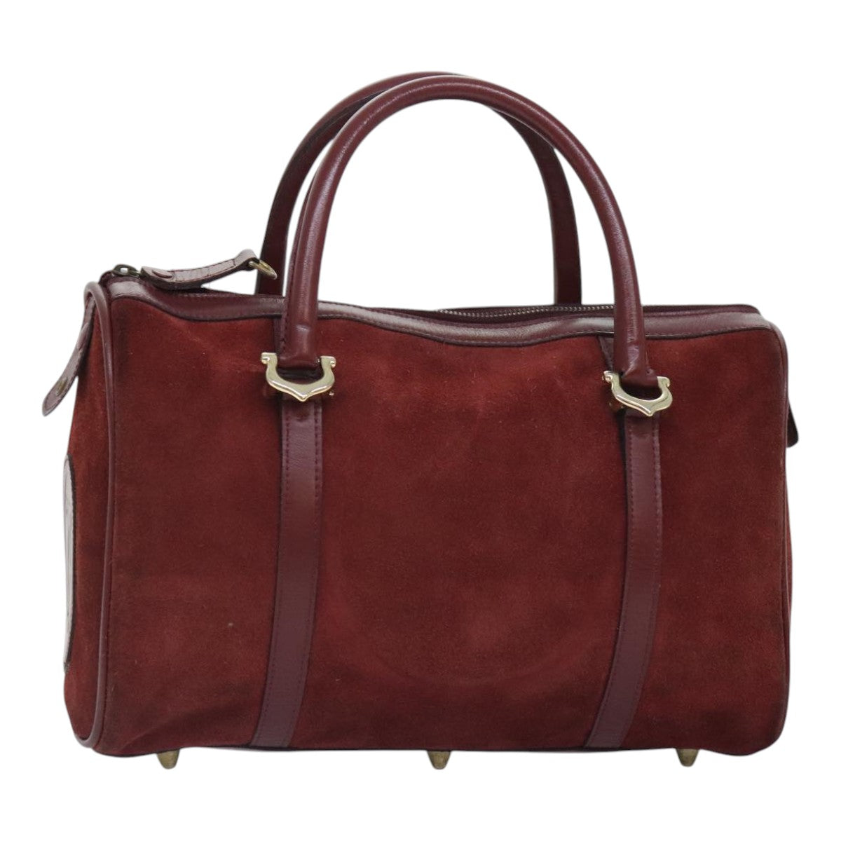 CARTIER Boston Bag Suede Red Gold Auth 93327