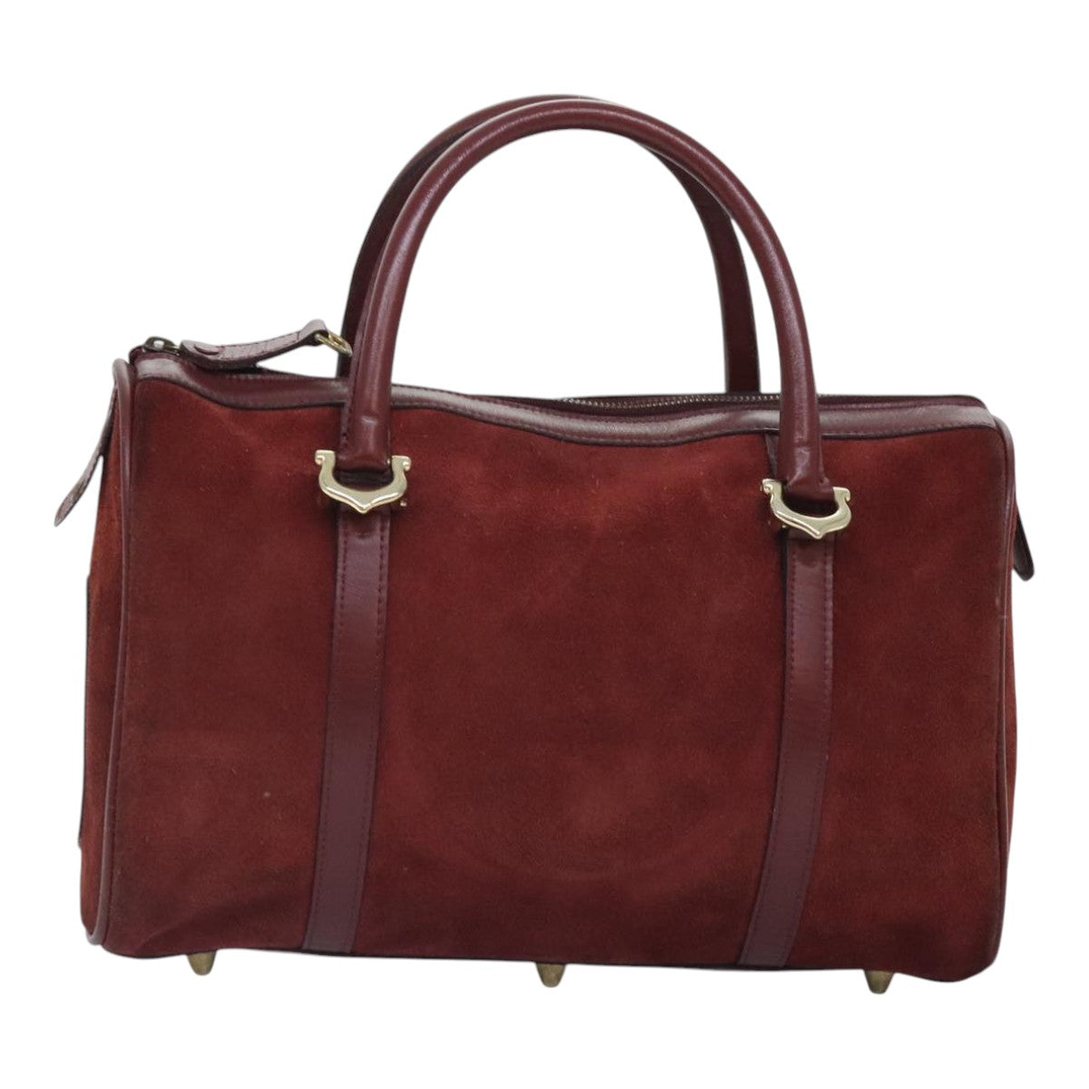 CARTIER Boston Bag Suede Red Gold Auth 93327