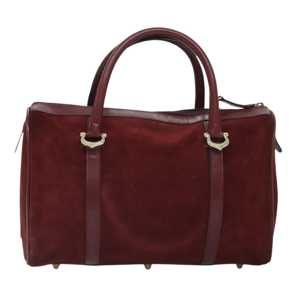 CARTIER Boston Bag Suede Red Gold Auth 93327