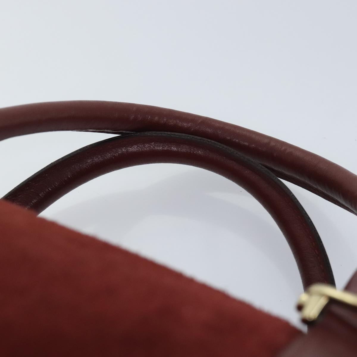 CARTIER Boston Bag Suede Red Gold Auth 93327