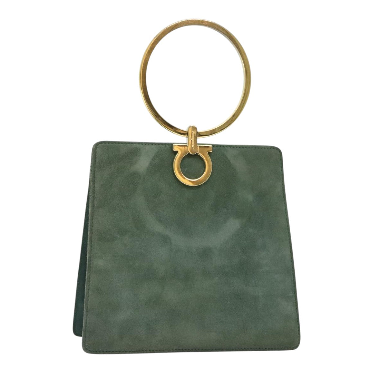 Salvatore Ferragamo Hand Bag Suede Green Gold Auth 93332