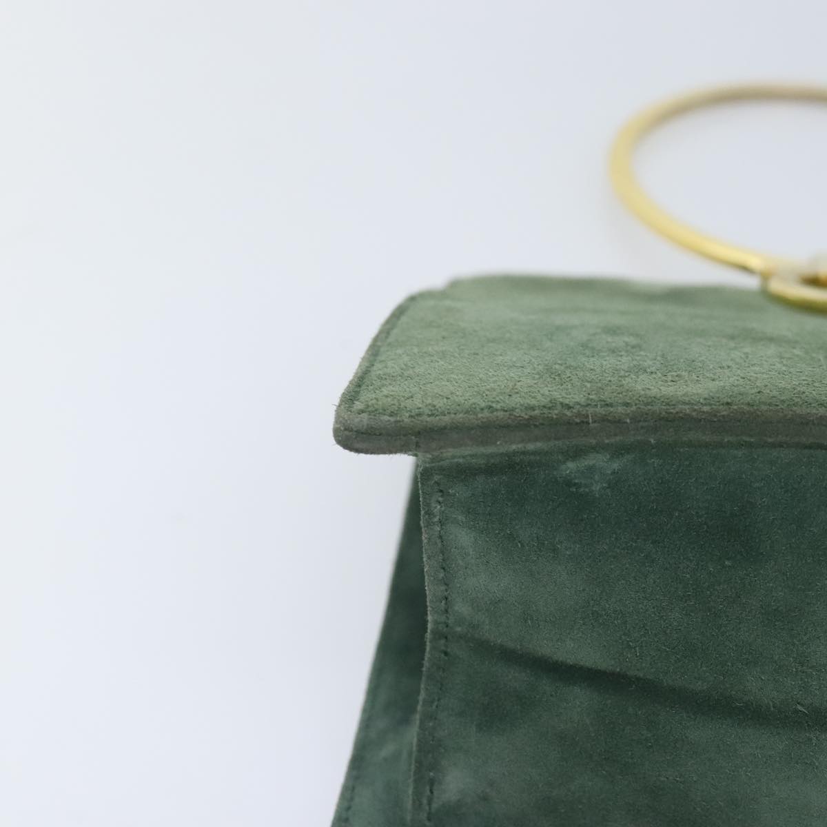 Salvatore Ferragamo Hand Bag Suede Green Gold Auth 93332