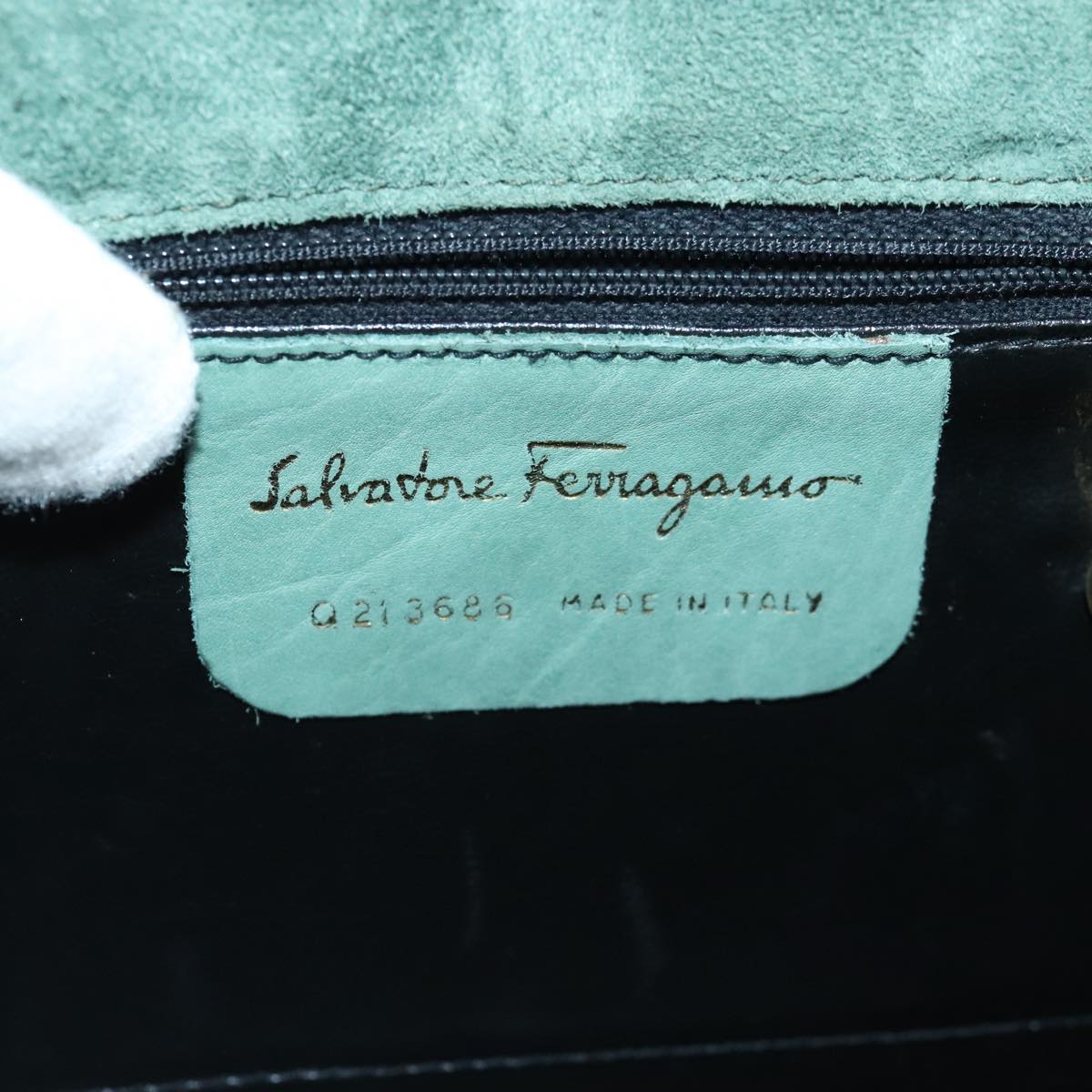 Salvatore Ferragamo Hand Bag Suede Green Gold Auth 93332