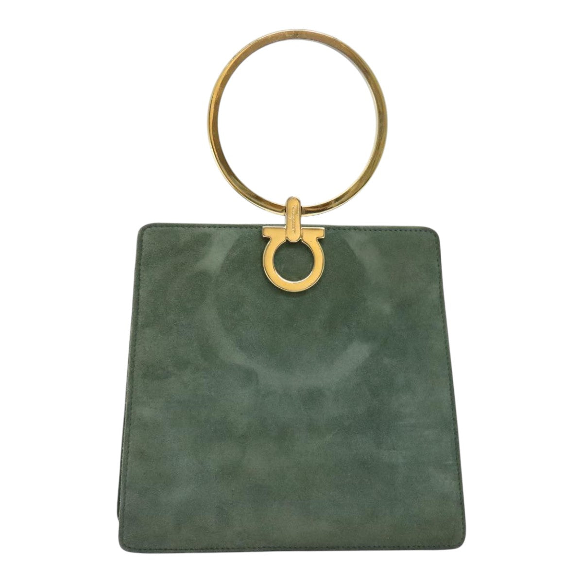 Salvatore Ferragamo Hand Bag Suede Green Gold Auth 93332