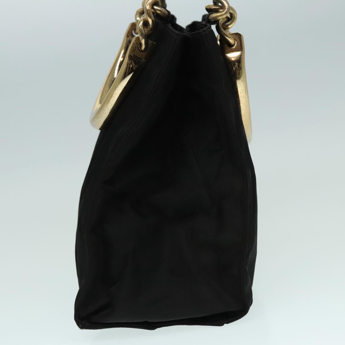 PRADA Hand Bag Nylon Black Gold Auth 93333