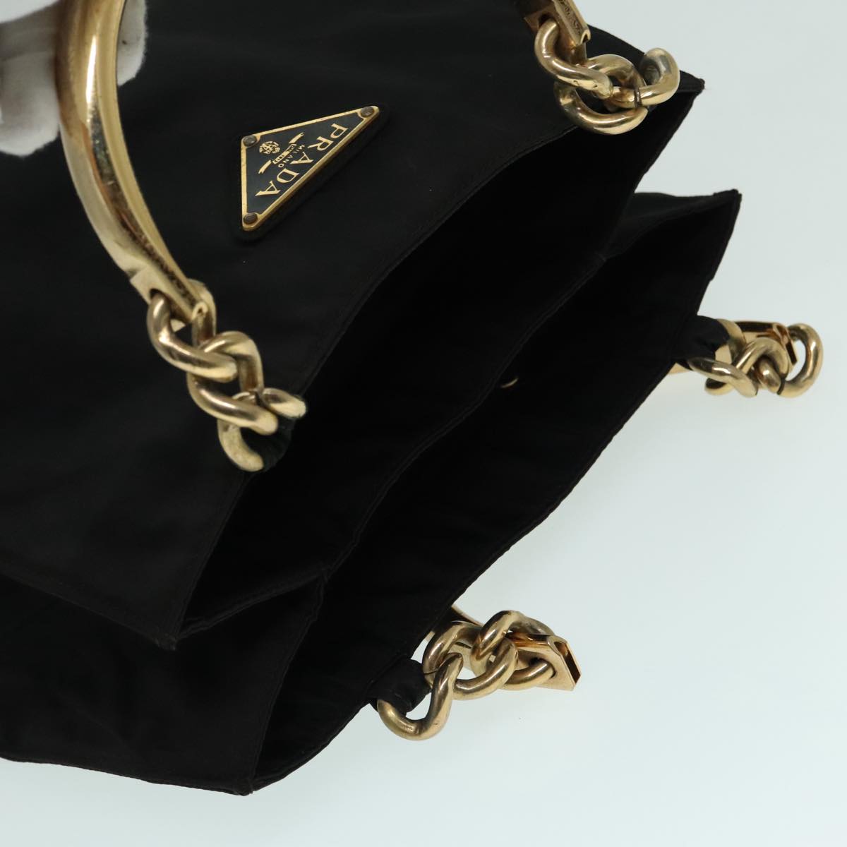 PRADA Hand Bag Nylon Black Gold Auth 93333