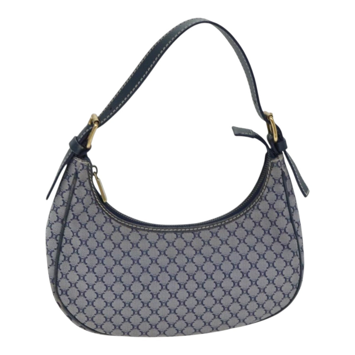 CELINE Macadam Canvas Hand Bag Navy Gold Auth 93336