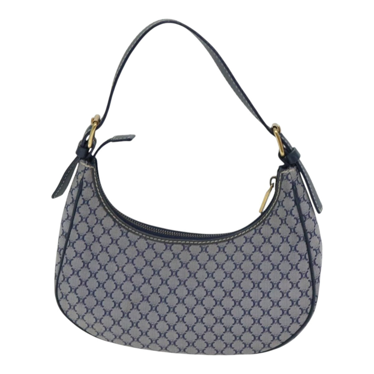 CELINE Macadam Canvas Hand Bag Navy Gold Auth 93336