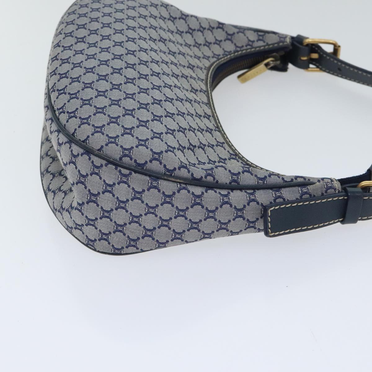 CELINE Macadam Canvas Hand Bag Navy Gold Auth 93336