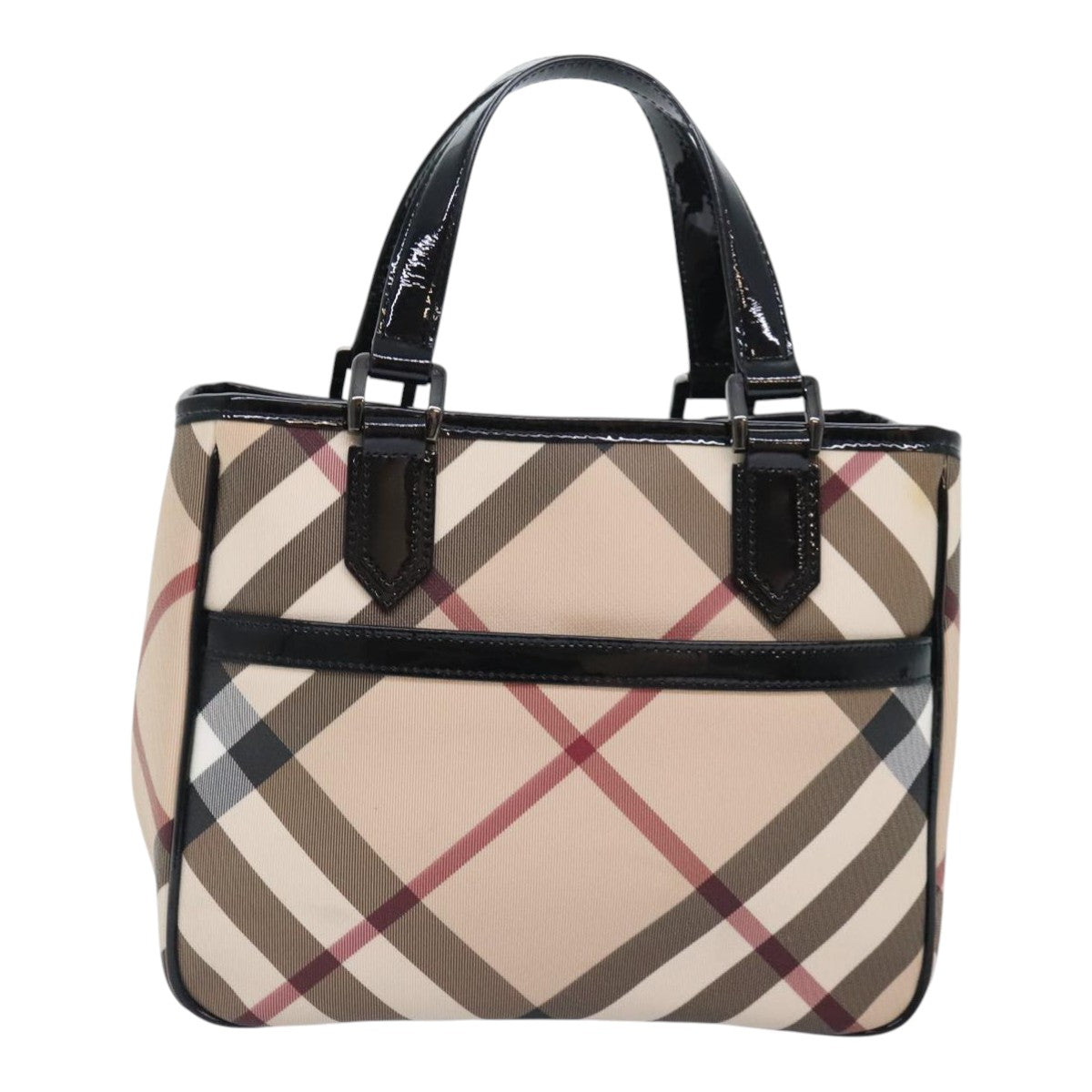 BURBERRY Nova Check Hand Bag PVC Leather Beige Silver Auth 93340