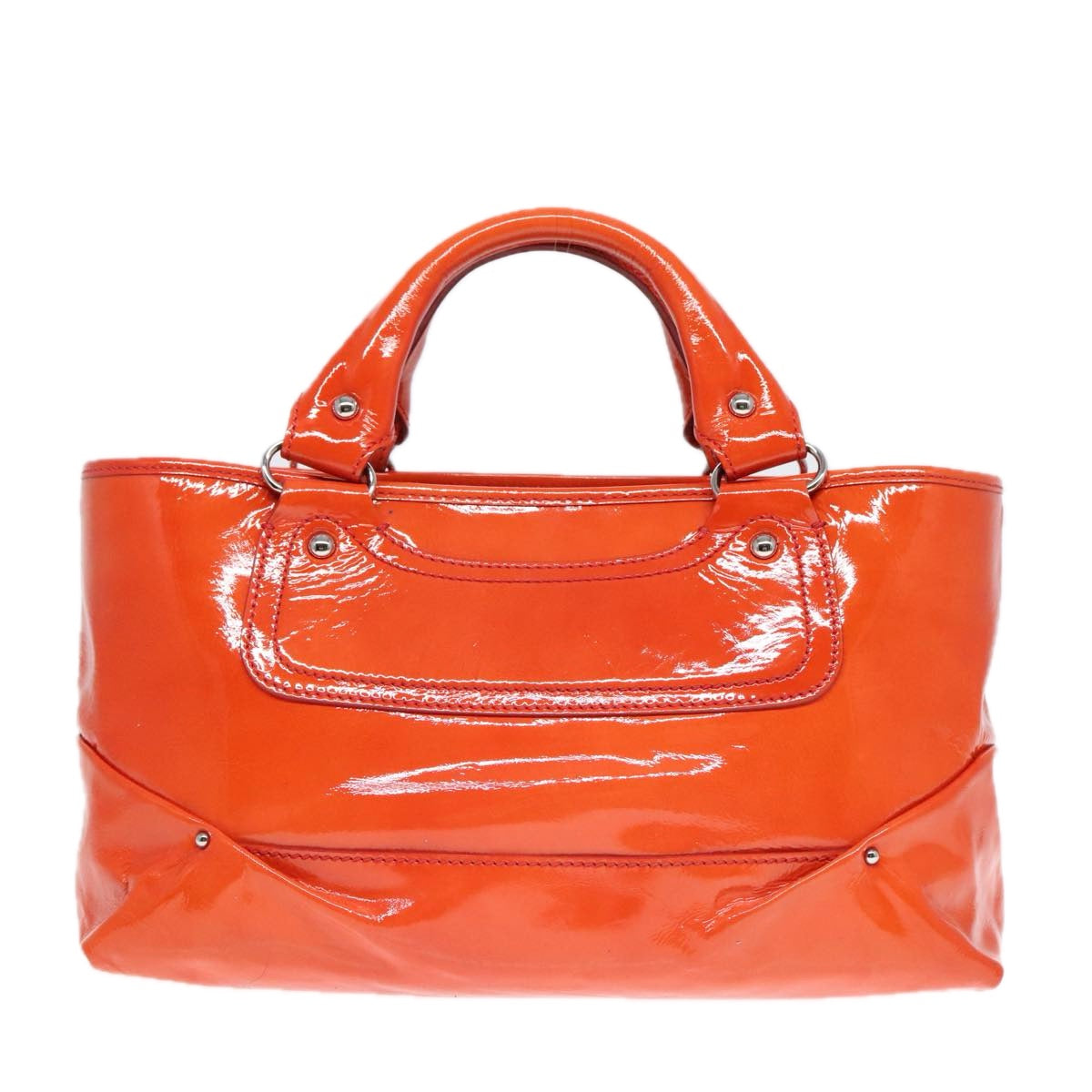 CELINE Boogie bag Hand Bag Enamel Orange Silver Auth 93342