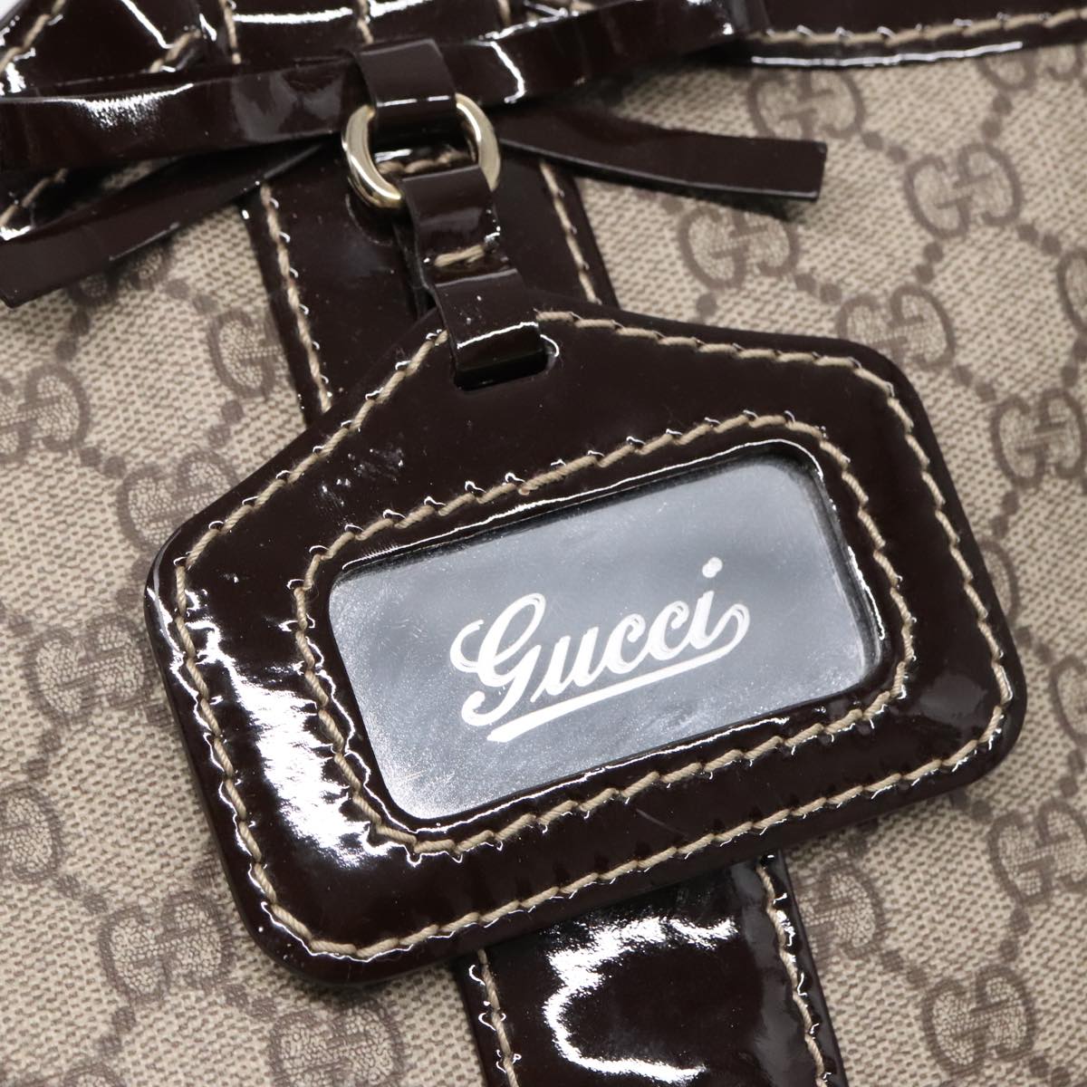 GUCCI GG Supreme Hand Bag PVC Gold Beige 203521 Auth 93343