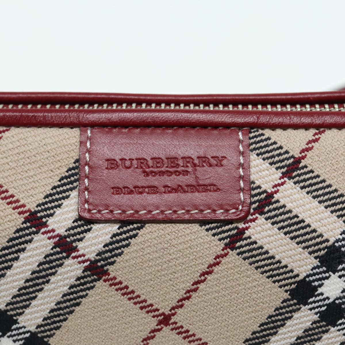 BURBERRY Nova Check Blue Label Accessory Pouch Canvas Beige Red Auth 93356