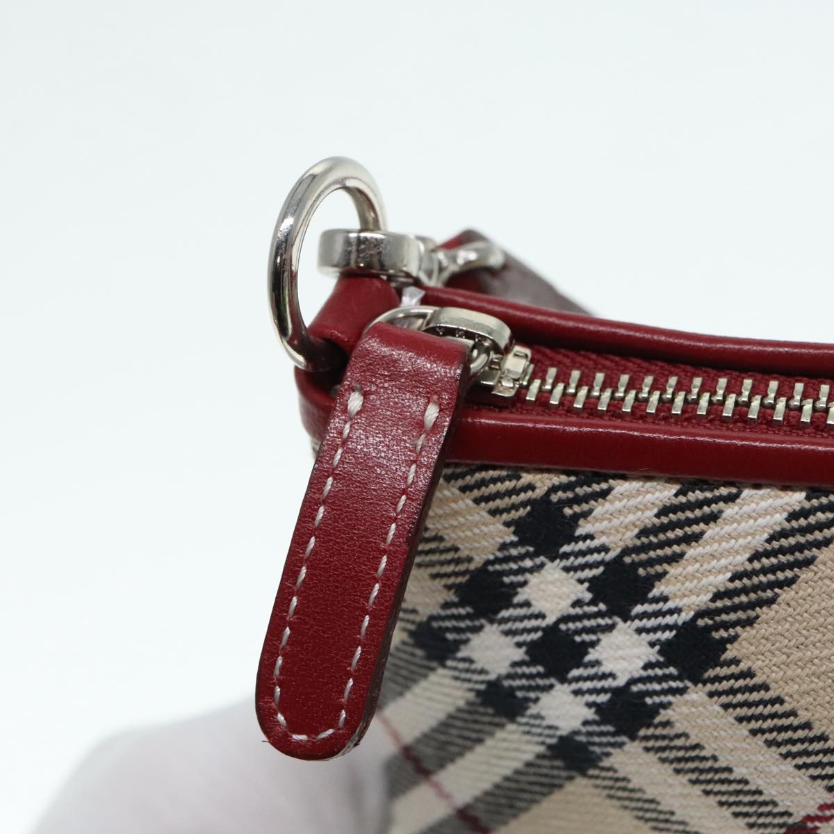 BURBERRY Nova Check Blue Label Accessory Pouch Canvas Beige Red Auth 93356