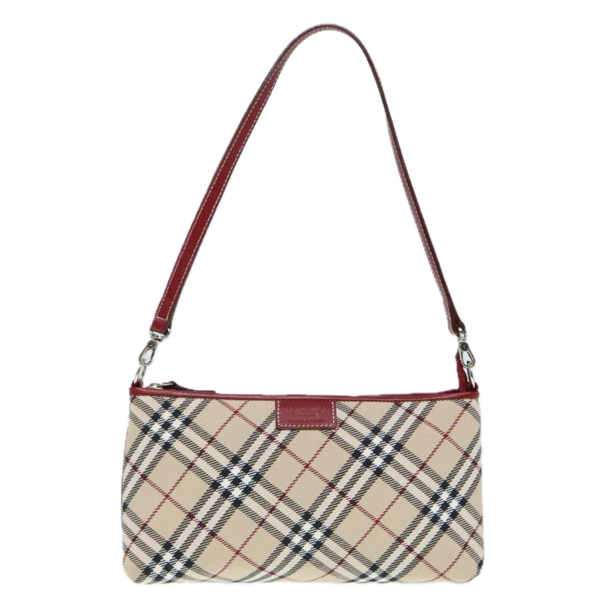 BURBERRY Nova Check Blue Label Accessory Pouch Canvas Beige Red Auth 93356