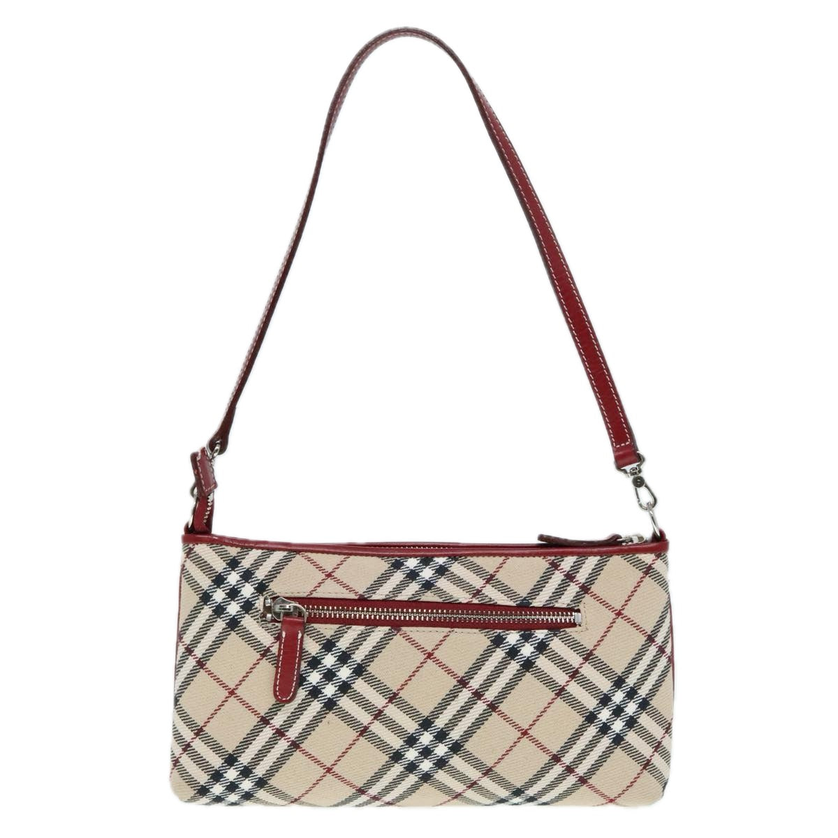 BURBERRY Nova Check Blue Label Accessory Pouch Canvas Beige Red Auth 93356