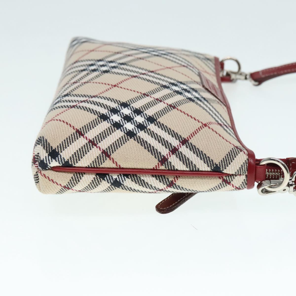 BURBERRY Nova Check Blue Label Accessory Pouch Canvas Beige Red Auth 93356