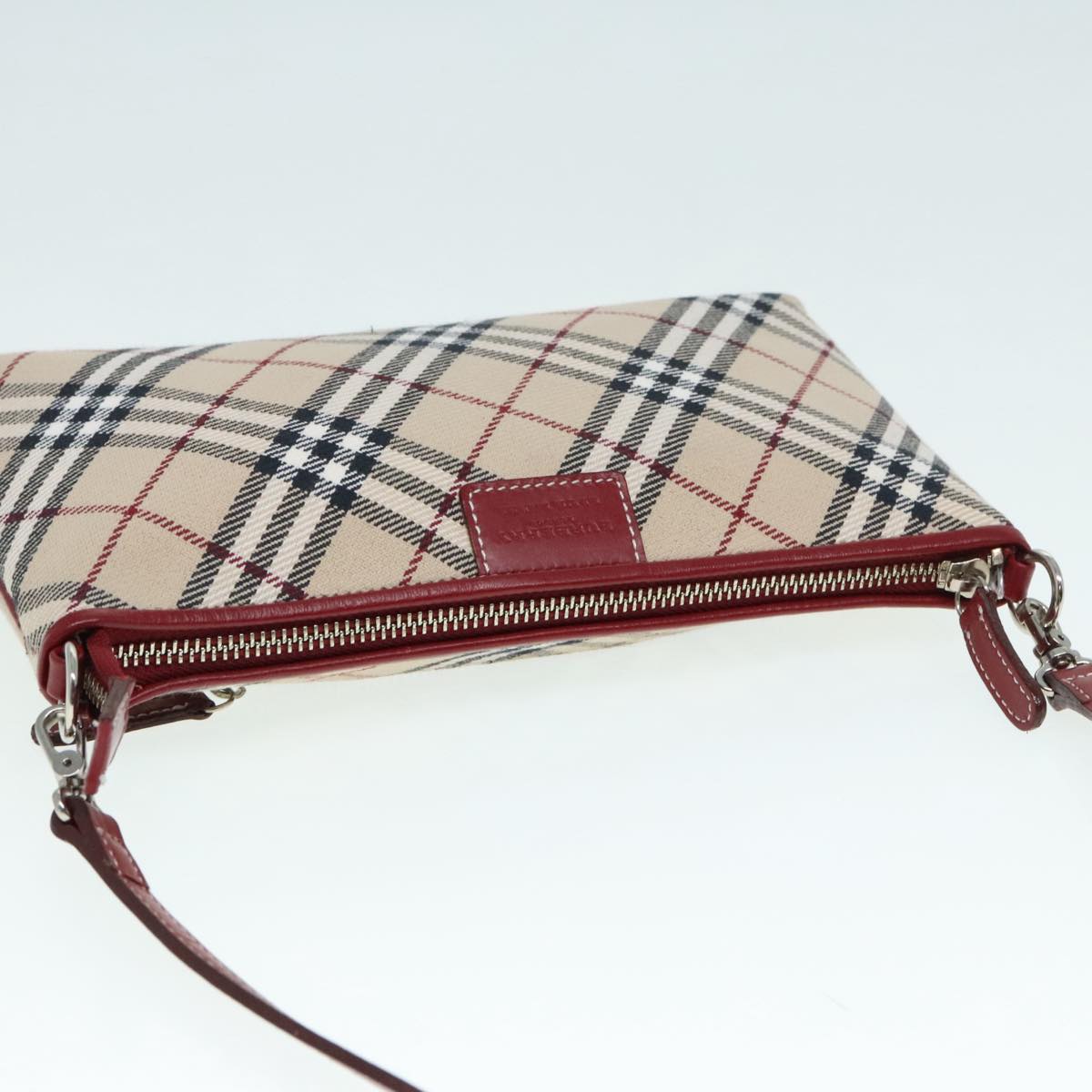 BURBERRY Nova Check Blue Label Accessory Pouch Canvas Beige Red Auth 93356