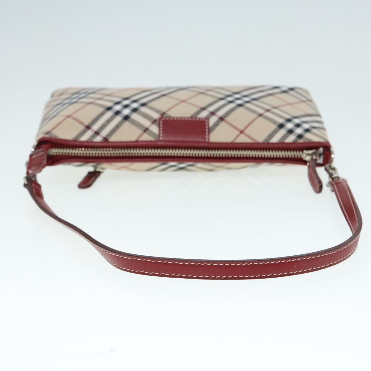 BURBERRY Nova Check Blue Label Accessory Pouch Canvas Beige Red Auth 93356