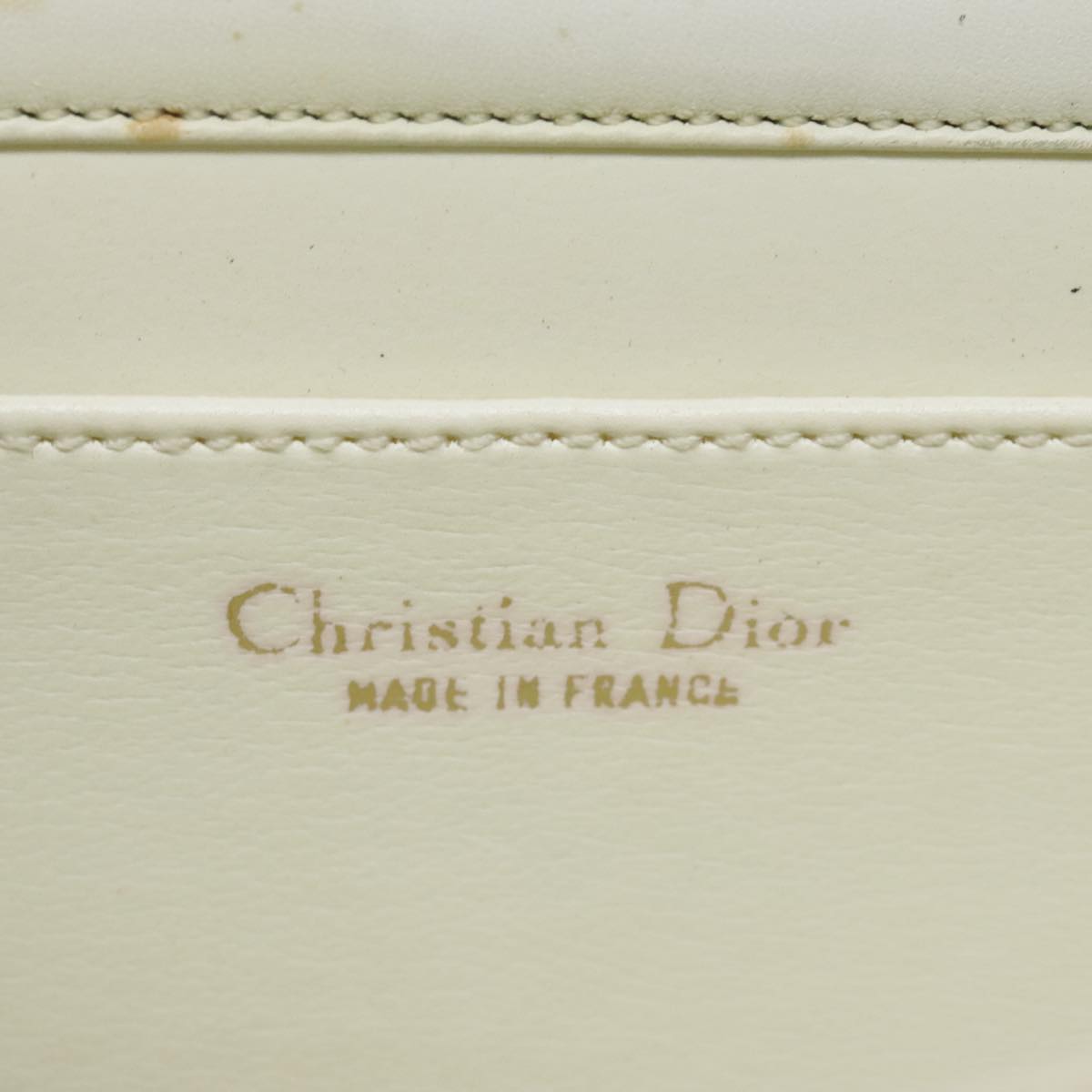 Christian Dior Hand Bag Leather White Gold Auth 93357