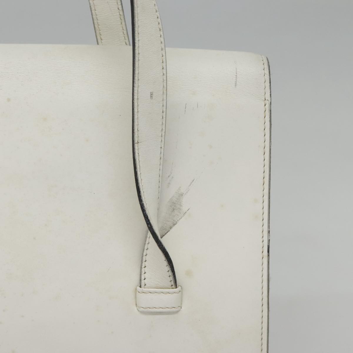 Christian Dior Hand Bag Leather White Gold Auth 93357