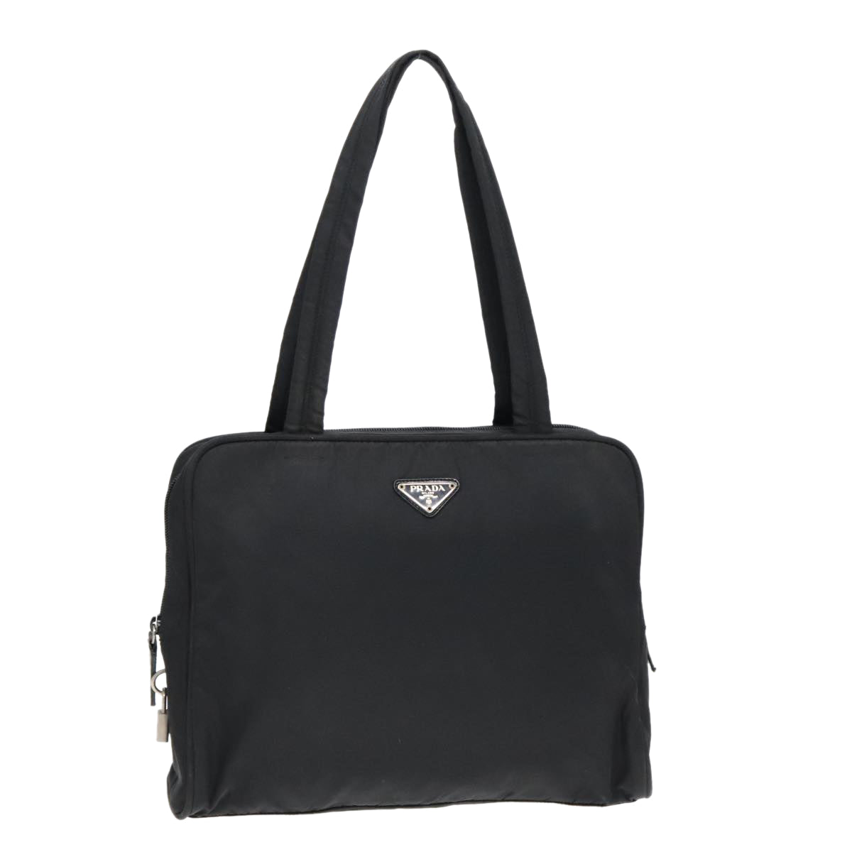 PRADA Hand Bag Nylon Black Silver Auth 93363