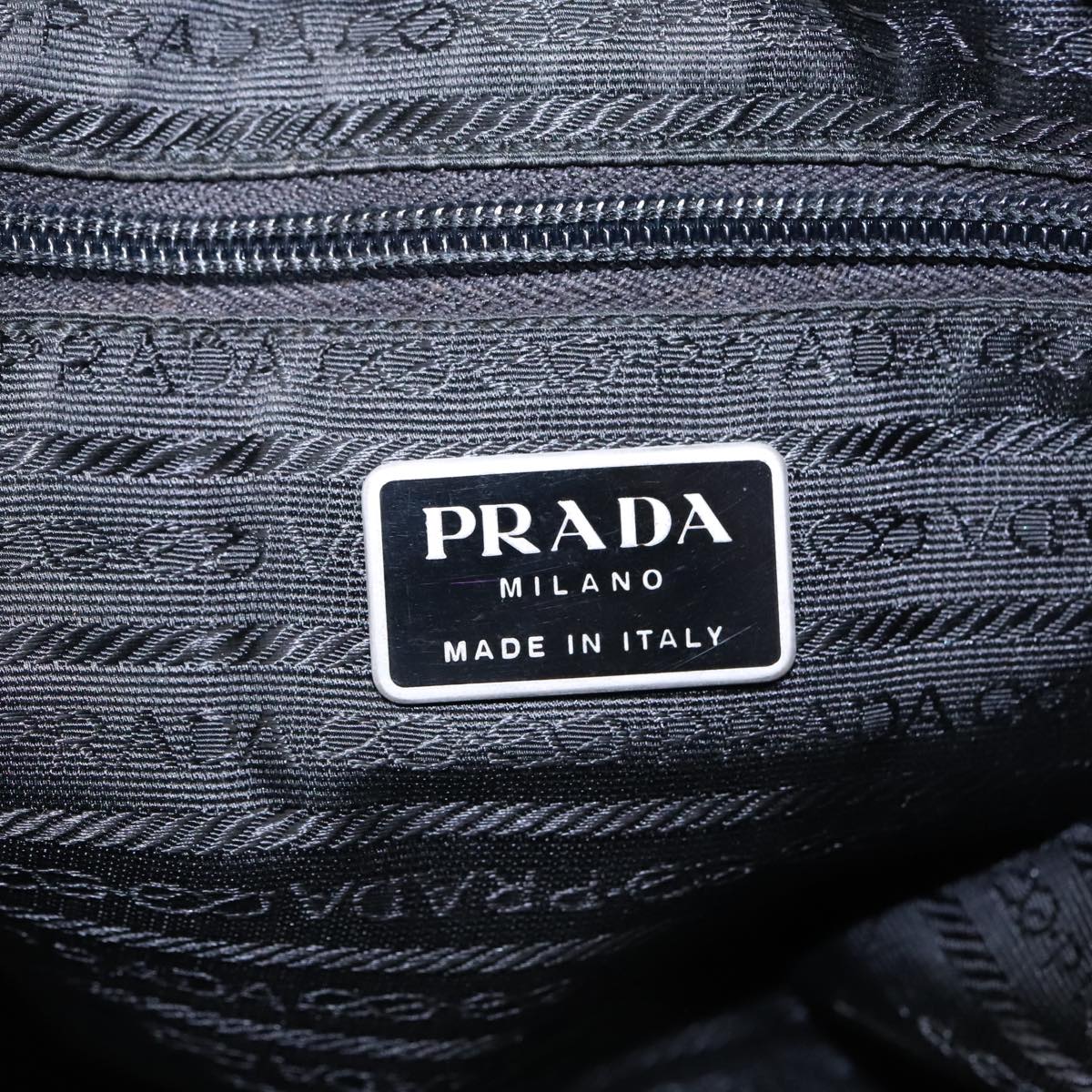 PRADA Hand Bag Nylon Black Silver Auth 93363