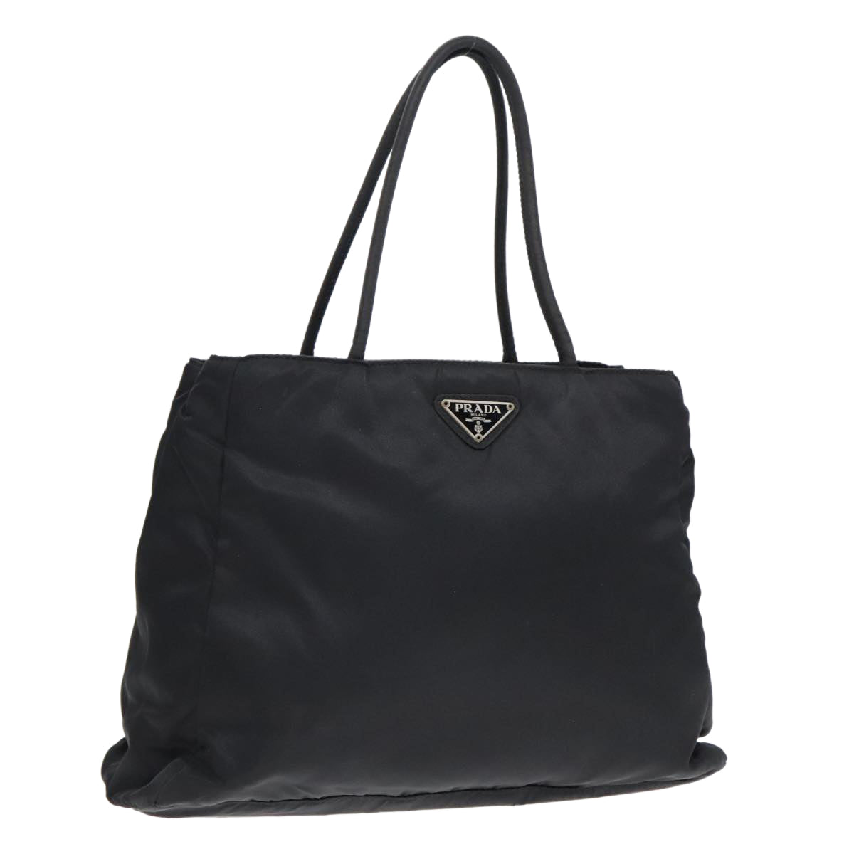 PRADA Hand Bag Nylon Black Silver Auth 93365