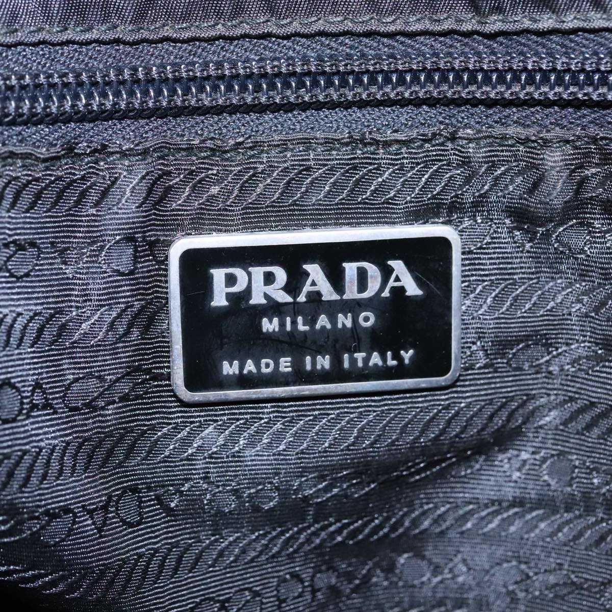 PRADA Hand Bag Nylon Black Silver Auth 93365