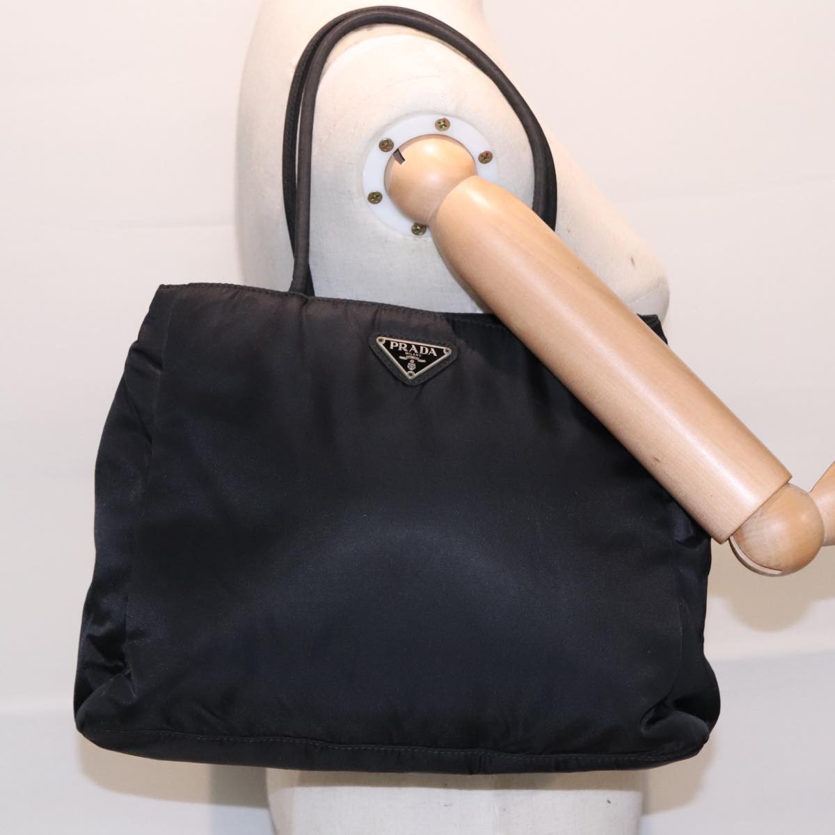 PRADA Hand Bag Nylon Black Silver Auth 93365