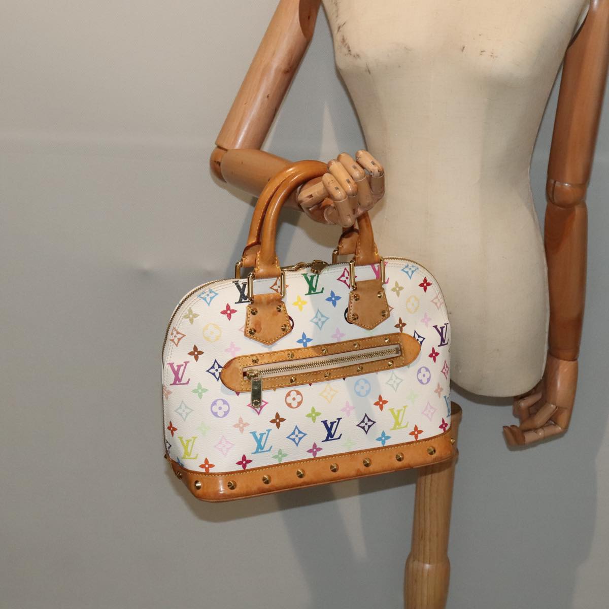 LOUIS VUITTON Monogram Multicolor Alma Hand Bag White M92647 LV Auth 93366