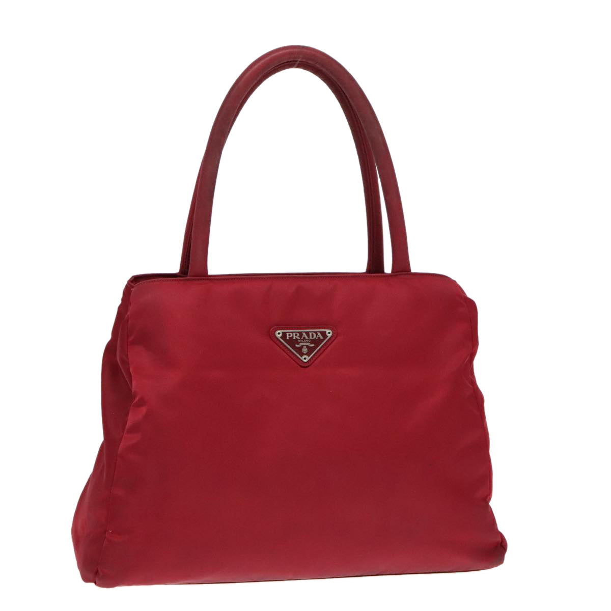 PRADA Hand Bag Nylon Red Silver Auth 93374