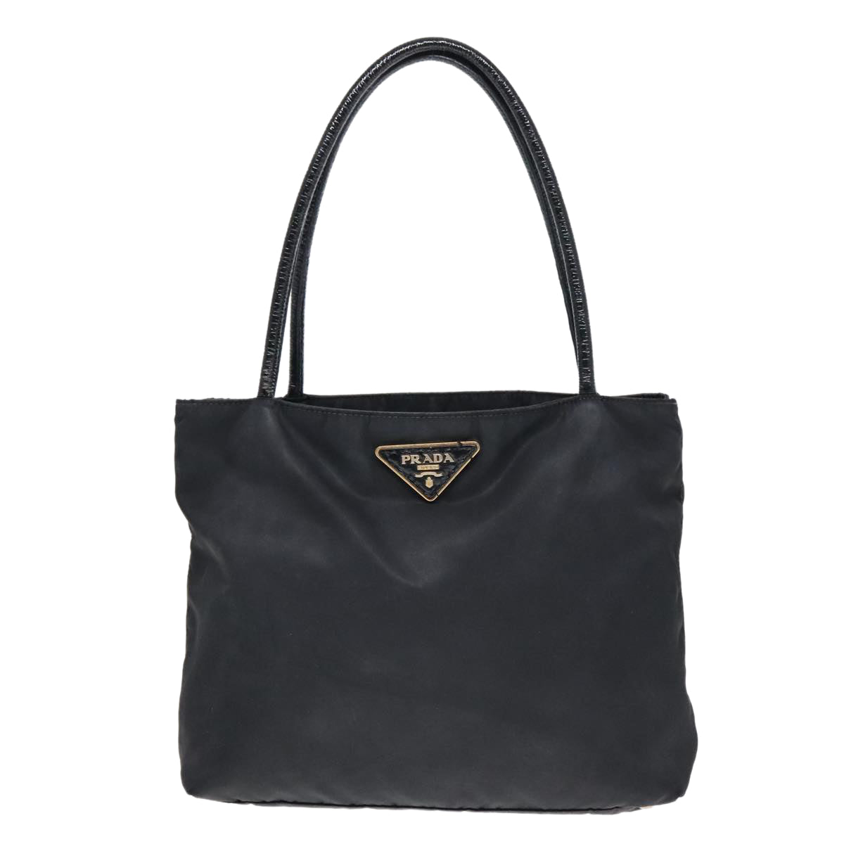 PRADA Hand Bag Nylon Black Gold Auth 93375