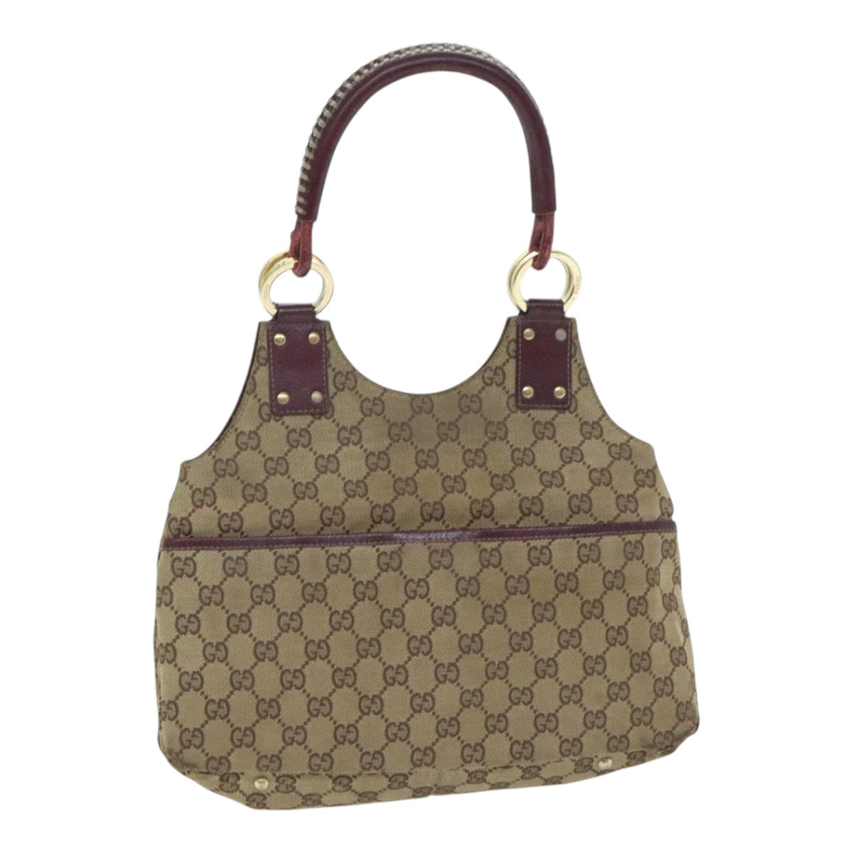 GUCCI GG Canvas Hand Bag Beige Wine Red Gold 131329 Auth 93378