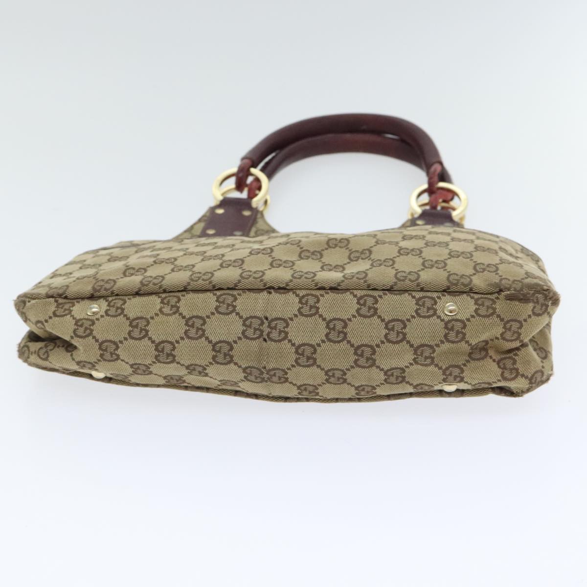 GUCCI GG Canvas Hand Bag Beige Wine Red Gold 131329 Auth 93378