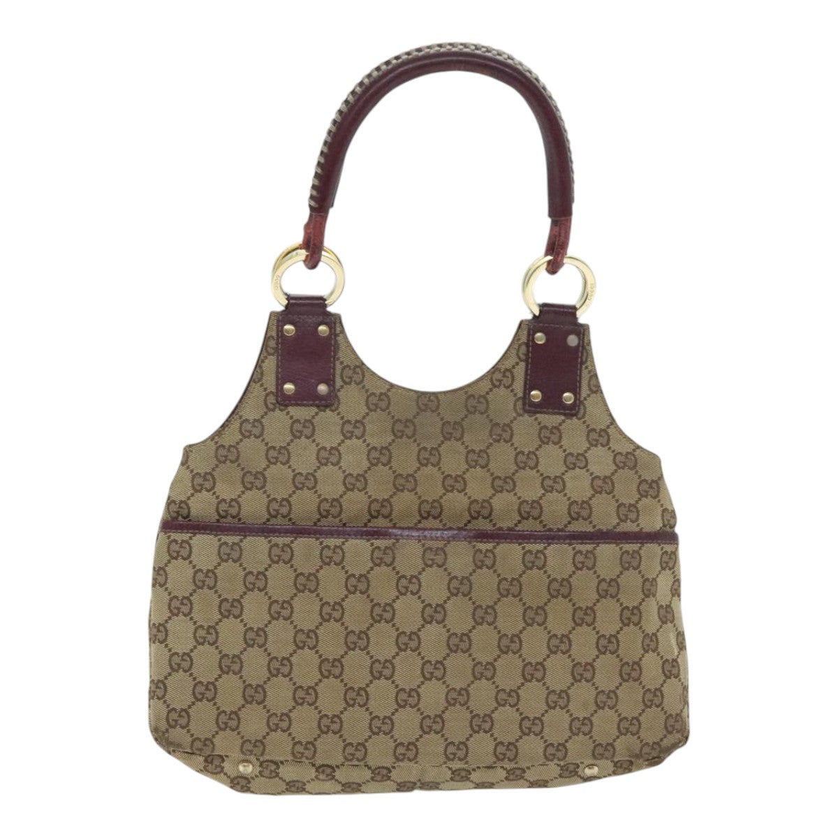 GUCCI GG Canvas Hand Bag Beige Wine Red Gold 131329 Auth 93378