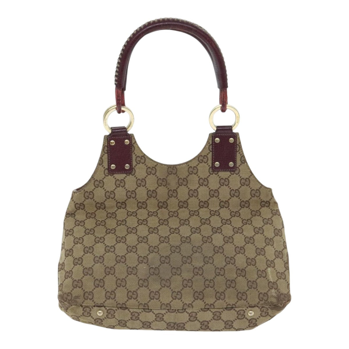 GUCCI GG Canvas Hand Bag Beige Wine Red Gold 131329 Auth 93378